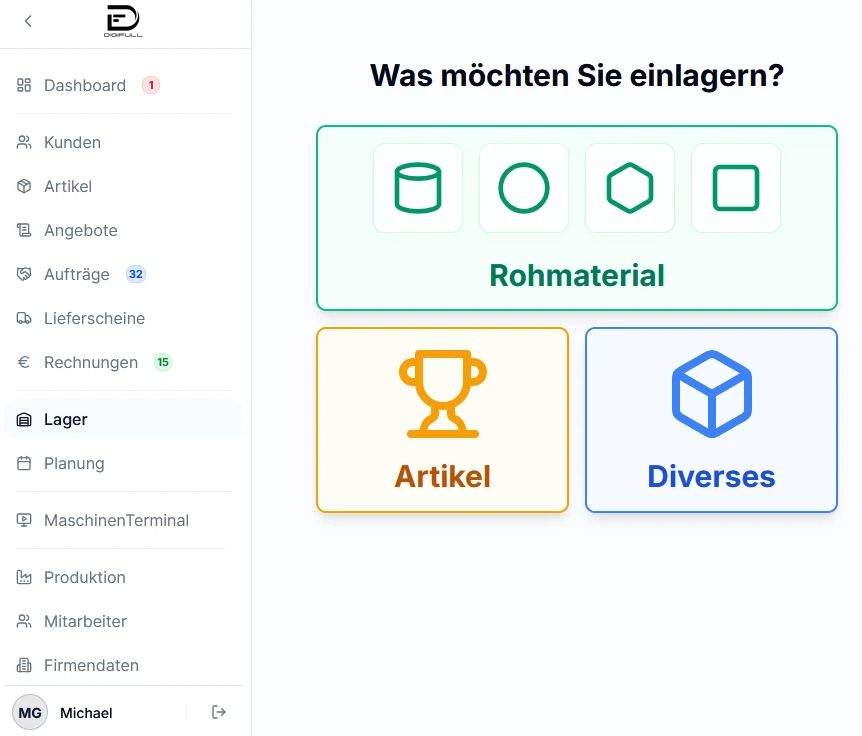 Einlagern in DIGIFULL mit großen Touch-Kacheln